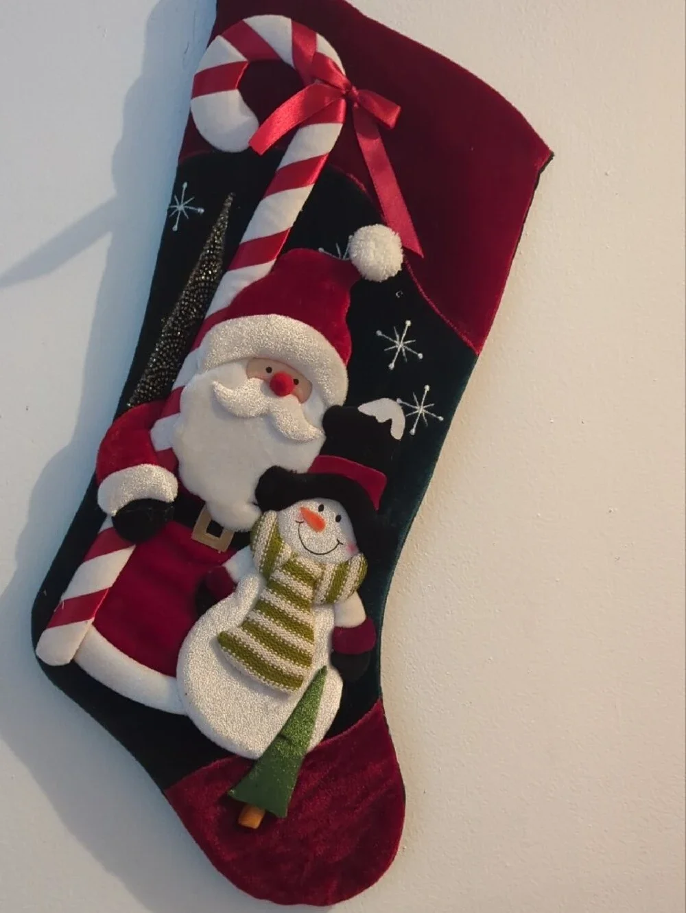 Red and Green Santa & Snowman Holiday Stocking -